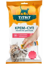 Влажный корм Titbit крем-суп Veal для кошек, с кусочками, с телятиной, 10 г фото 1