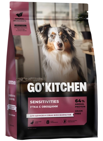 Сухой корм GO'KITCHEN для щенков и собак всех возрастов для чувствительного пищеварения с уткой, 1.59 кг фото 2