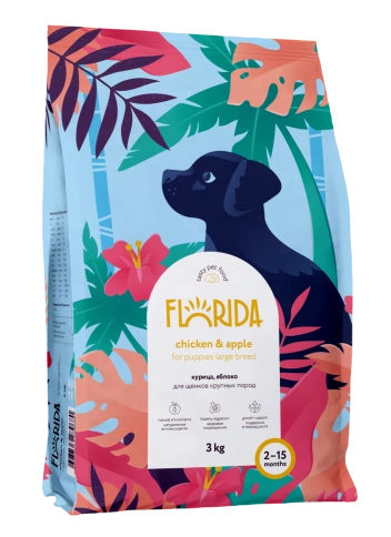 Сухой корм FLORIDA Maxi Junior Chicken & Apple для щенков крупных пород, с курицей и яблоком, 3 кг фото 2