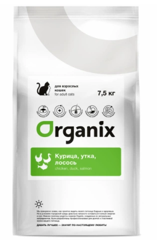 Сухой корм Organix Adult Chicken, Duck & Salmon для кошек, с курицей, уткой и лососем, 7,5 кг фото 1
