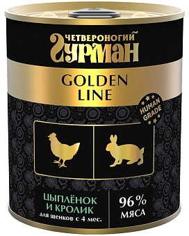 Влажный корм Четвероногий Гурман Golden line Rabbit для щенков, цыпленок и кролик в желе, 340 г фото 1