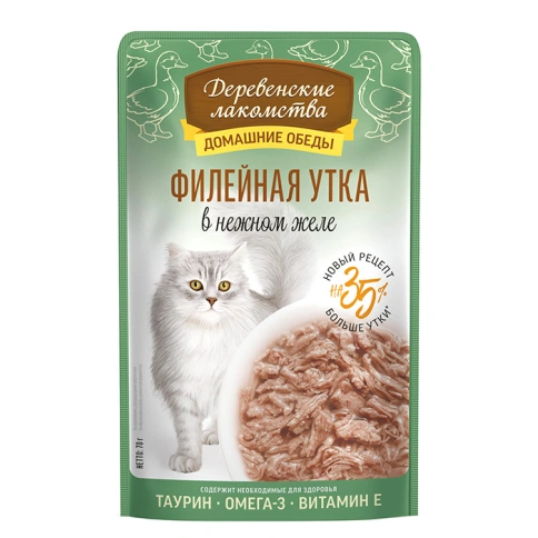 Влажный корм Деревенские Лакомства для кошек, с нежной филейной уткой, 70 г фото 1