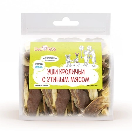 Лакомство Dog Fest уши кроличьи с уткой, 500 г фото 1