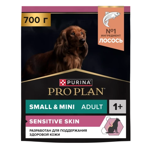 Сухой корм PRO PLAN Salmon для взрослых собак мелких и карликовых пород с чувствительной кожей, с высоким содержанием лосося, 700 г фото 1