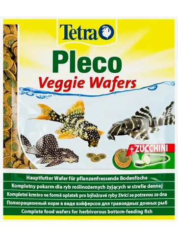 Корм для рыб Tetra Pleco Veggie Waffers корм-пластинки для донных рыб с добавлением цукини, 15 г фото 1