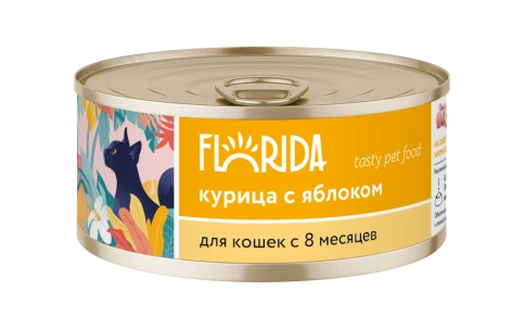 Влажный корм FLORIDA Chicken & Apple для взрослых кошек из курицы с яблоком, 100 г фото 1