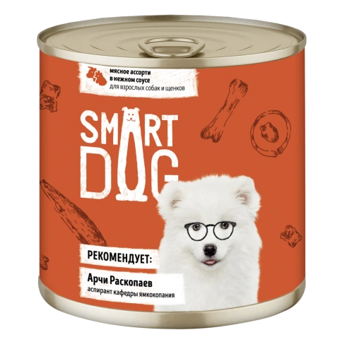 Влажный корм Smart Dog для для взрослых собак и щенков, мясное ассорти в нежном соусе, 85 г фото 1