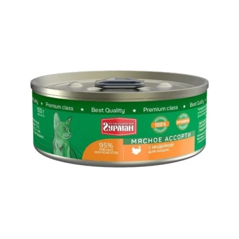 Влажный корм Четвероногий Гурман Turkey & Meat Assortment для кошек, с индейкой и мясным ассорти, 100 г фото 1