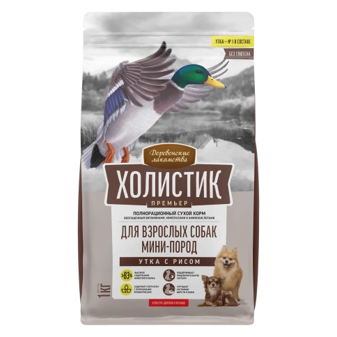 Сухой корм Деревенские Лакомства Holistic Премьер, для собак мини пород с уткой и рисом, 1 кг фото 1