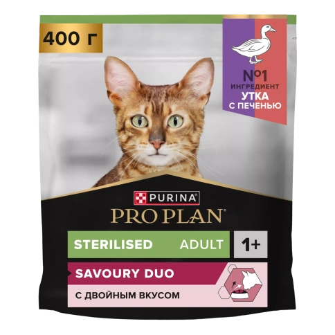 Сухой корм PRO PLAN Duck & Liver для взрослых стерилизованных кошек и кастрированных котов, с высоким содержанием утки и печенью, 400 г фото 1