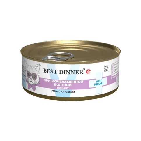 Влажный корм Best Dinner Veterinary Profi Urinary Exclusive Duck & Cranberry для стерилизованных кошек, мясные волокна в желе, с уткой и клюквой, 100 г фото 1
