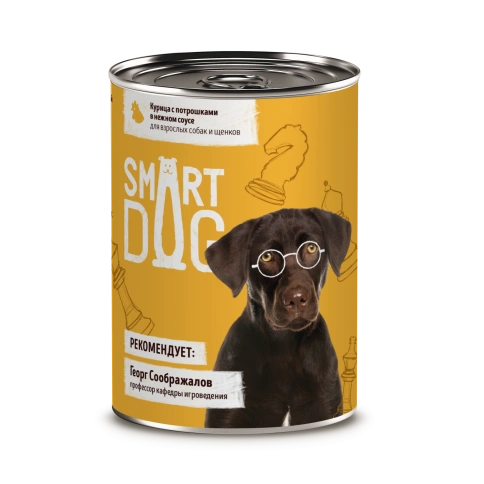 Влажный корм Smart Dog для для взрослых собак и щенков, кусочки курочки с потрошками в нежном соусе, 400 г фото 1