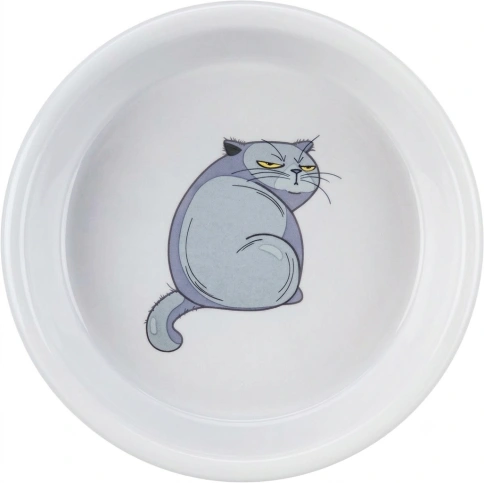 Миска Trixie для животных, с рисунком кот керамическая серая, 13 см, 0,25 л фото 1
