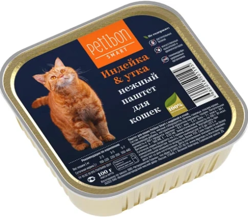 Влажный корм Petibon Smart Turkey & Duck для кошек, паштет, с индейкой и уткой, 100 г фото 1