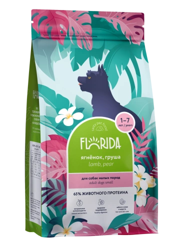 Сухой корм FLORIDA Mini Adult Lamb & Pear для взрослых собак малых пород, с ягненком и грушей, 400 г фото 1