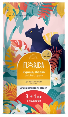 Сухой корм FLORIDA Adult Chicken & Apple для взрослых кошек, с курицей и яблоком, 4 кг фото 2
