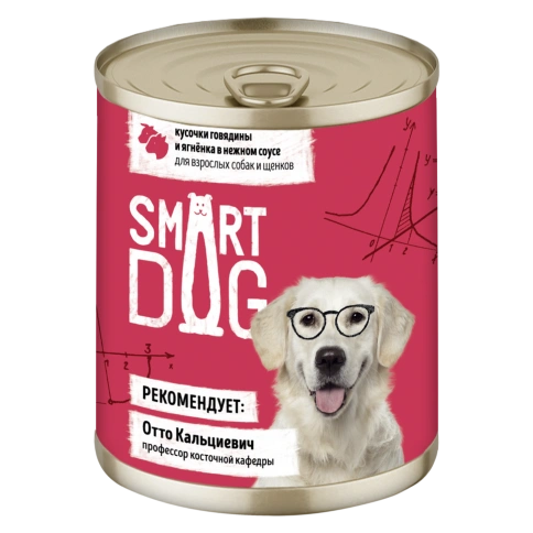 Влажный корм Smart Dog для для взрослых собак и щенков, кусочки говядины и ягненка в нежном соусе, 240 г фото 1