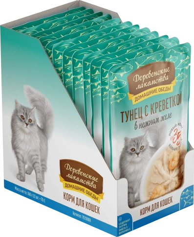 Влажный корм Деревенские Лакомства для кошек, с тунцом и креветкой, 70 г фото 3