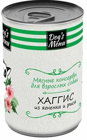 Влажный корм Dog`s Menu Lamb & Rice для взрослых собак хаггис из ягненка и риса, 340 г фото 1