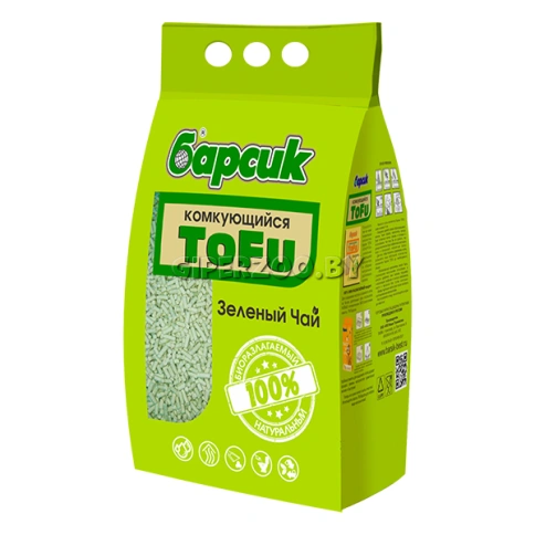 Наполнитель Барсик Tofu для кошачьих туалетов, зелёный чай комкующийся, 4,54 л фото 1