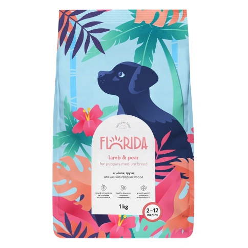 Сухой корм FLORIDA Medium Puppy Lamb & Pear для щенков средних пород, с ягненком и грушей, 1 кг фото 1