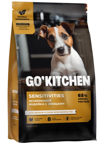 Сухой корм Go'Kitchen для щенков и собак для чувствительного пищеварения, с индейкой, 400 г фото 1
