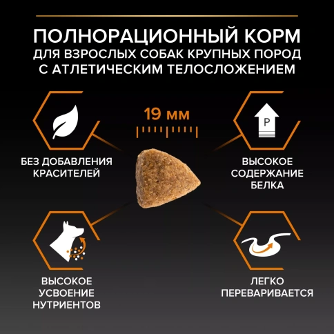 Сухой корм PRO PLAN Chicken для взрослых собак крупных пород с атлетическим телосложением, с высоким содержанием курицы, 18 кг фото 3