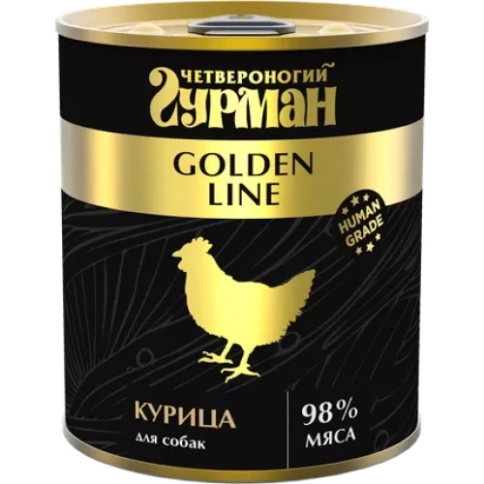 Влажный корм Четвероногий Гурман Золотая линия Chicken для собак, курица натуральная в желе, 340 г фото 1