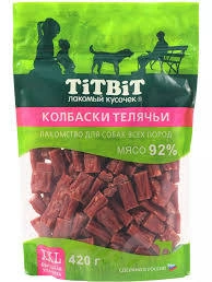 Лакомство Titbit колбаски телячьи для собак, 420 г фото 1