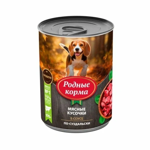 Влажный корм Родные корма для собак, мясные кусочки в соусе по-суздальски, 970 г фото 1
