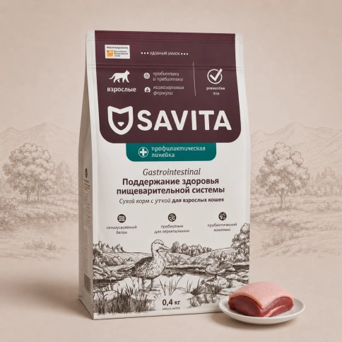 Сухой корм Savita Preventive Line GASTROINTESTINAL для взрослых кошек для поддержания здоровья пищеварительной системы, 400 г фото 1