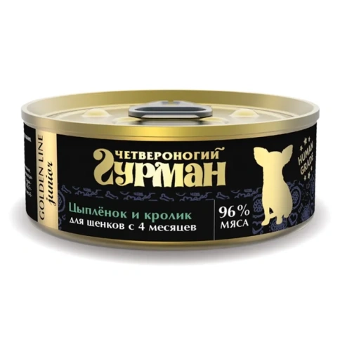 Влажный корм Четвероногий Гурман Golden line Rabbit для щенков, цыпленок и кролик в желе, 100 г фото 1