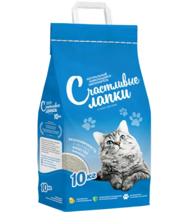 Наполнитель Счастливые Лапки комкующийся для кошачьих туалетов, 10кг фото 1