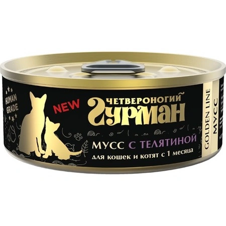 Влажный корм Четвероногий Гурман Golden line Veal для кошек и котят мусс, с телятиной, 100 г фото 1