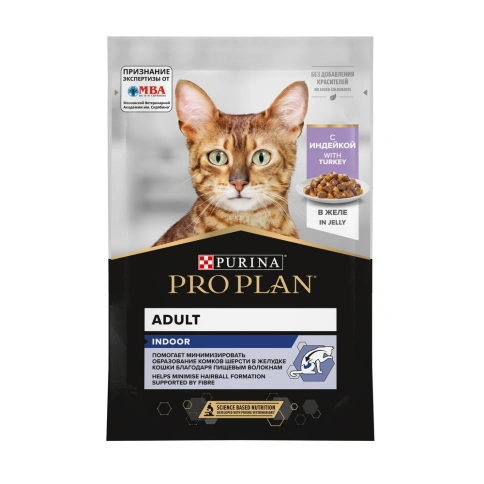 Влажный корм PRO PLAN Turkey для взрослых кошек, живущих дома, вкусные кусочки, с индейкой, в желе, 85 г фото 1