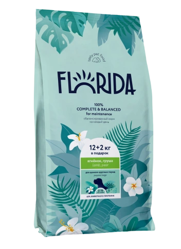 Сухой корм FLORIDA Maxi Junior Lamb & Pear для щенков крупных пород, с ягненком и грушей, 14 кг фото 1