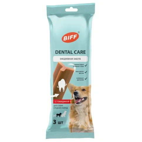 Лакомство Biff Dental Care для собак средних пород с говядиной, 77 г фото 1