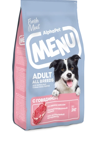 Сухой корм ALPHAPET MENU Beef для взрослых собак всех пород, с говядиной, 2 кг фото 2