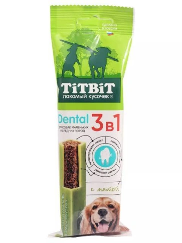 Лакомство Titbit Dental для собак, мелких и средних пород с мятой, 110 г фото 1