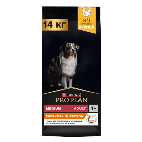 Сухой корм PRO PLAN Chicken для взрослых собак средних пород, с высоким содержанием курицы, 14 кг фото 1