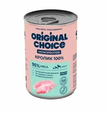Влажный корм ORIGINAL CHOICE Monoprotein Adult Rabbit для собак всех пород, с кроликом, 340 г фото 1