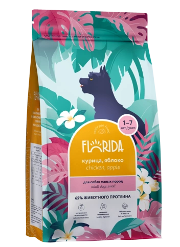 Сухой корм FLORIDA Mini Adult Chicken & Apple для взрослых собак малых пород, с курицей и яблоком, 400 г фото 1