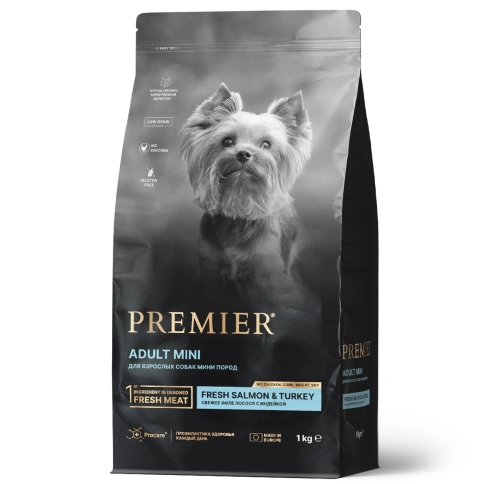 Сухой корм Premier Dog Salmon & Turkey Adult Mini для собак мелких пород, 1 кг фото 1