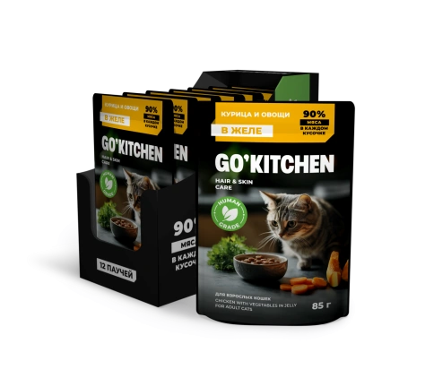 Влажный корм Go'Kitchen Chicken & Vegetables для взрослых кошек, с курицей и овощами в желе, 85 г фото 3