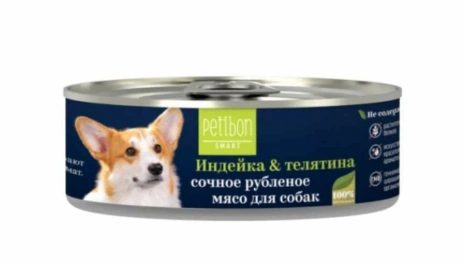 Влажный корм Petibon Smart Turkey & Veal для собак, рубленое мясо, с индейкой и телятиной, 100 г фото 1