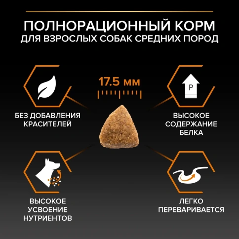 Сухой корм PRO PLAN Chicken для взрослых собак средних пород, с высоким содержанием курицы, 14 кг фото 2