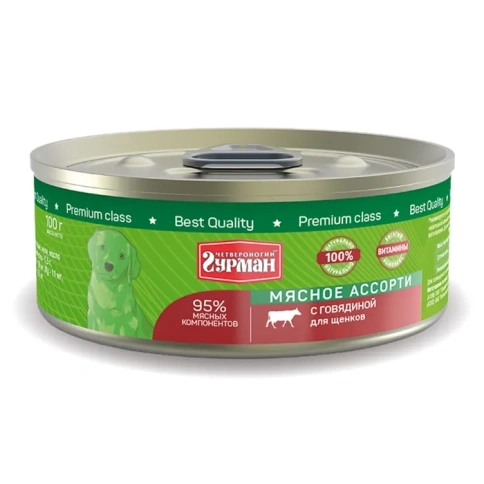 Влажный корм Четвероногий Гурман Beef & Meat Assortment для щенков, с говядиной и мясным ассорти, 100 г фото 1