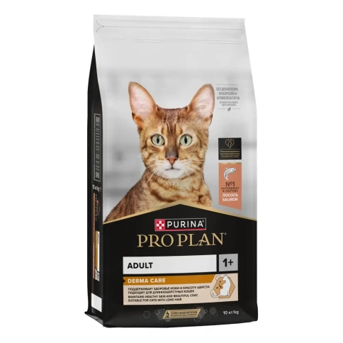 Сухой корм Purina Pro Plan Cat Derma Care для взрослых кошек с чувствительной кожей, с лососем, 10 кг фото 1