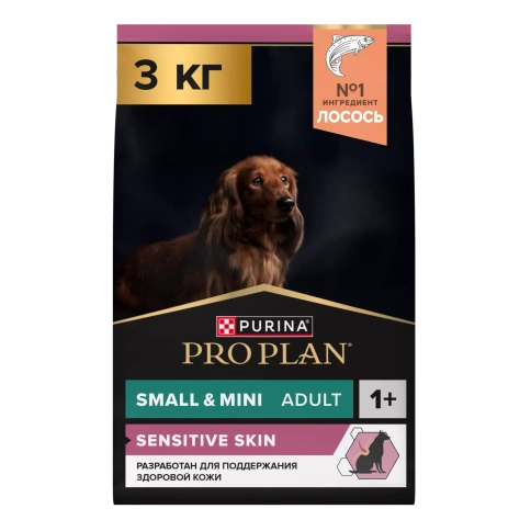 Сухой корм PRO PLAN Salmon для взрослых собак мелких и карликовых пород с чувствительной кожей, с высоким содержанием лосося, 3 кг фото 1