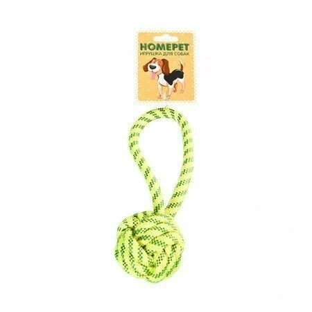 Игрушка Homepet Seaside для собак, узел из каната с петлей желто-синий, диаметр 7 см, 21 см фото 1